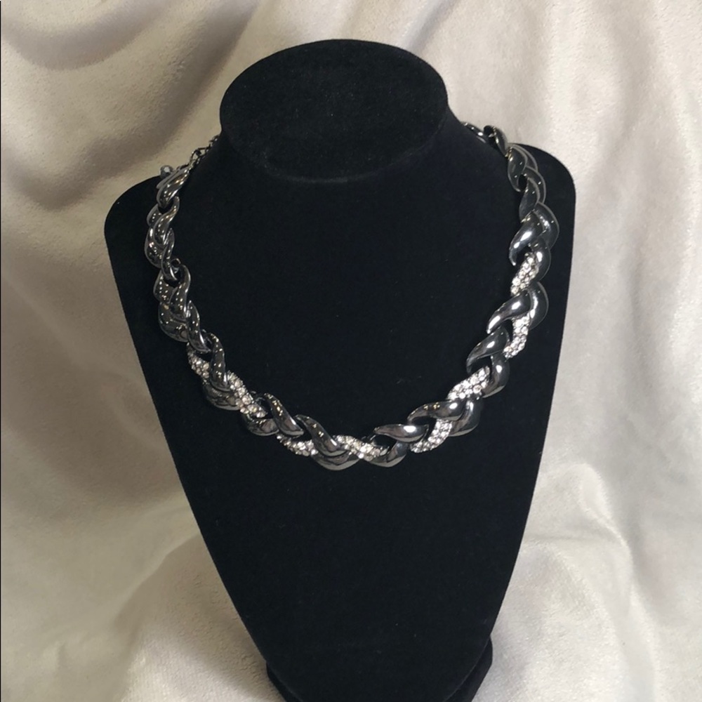 WHBM Gunmetal CZ Choker Necklace